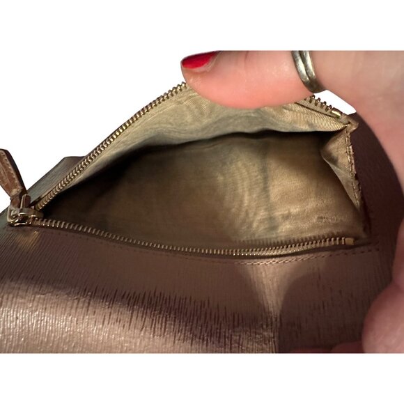 Prada Milano Envelope Clutch Wallet Womens Leather Beige Textured Gold Logo - Picture 6 of 9